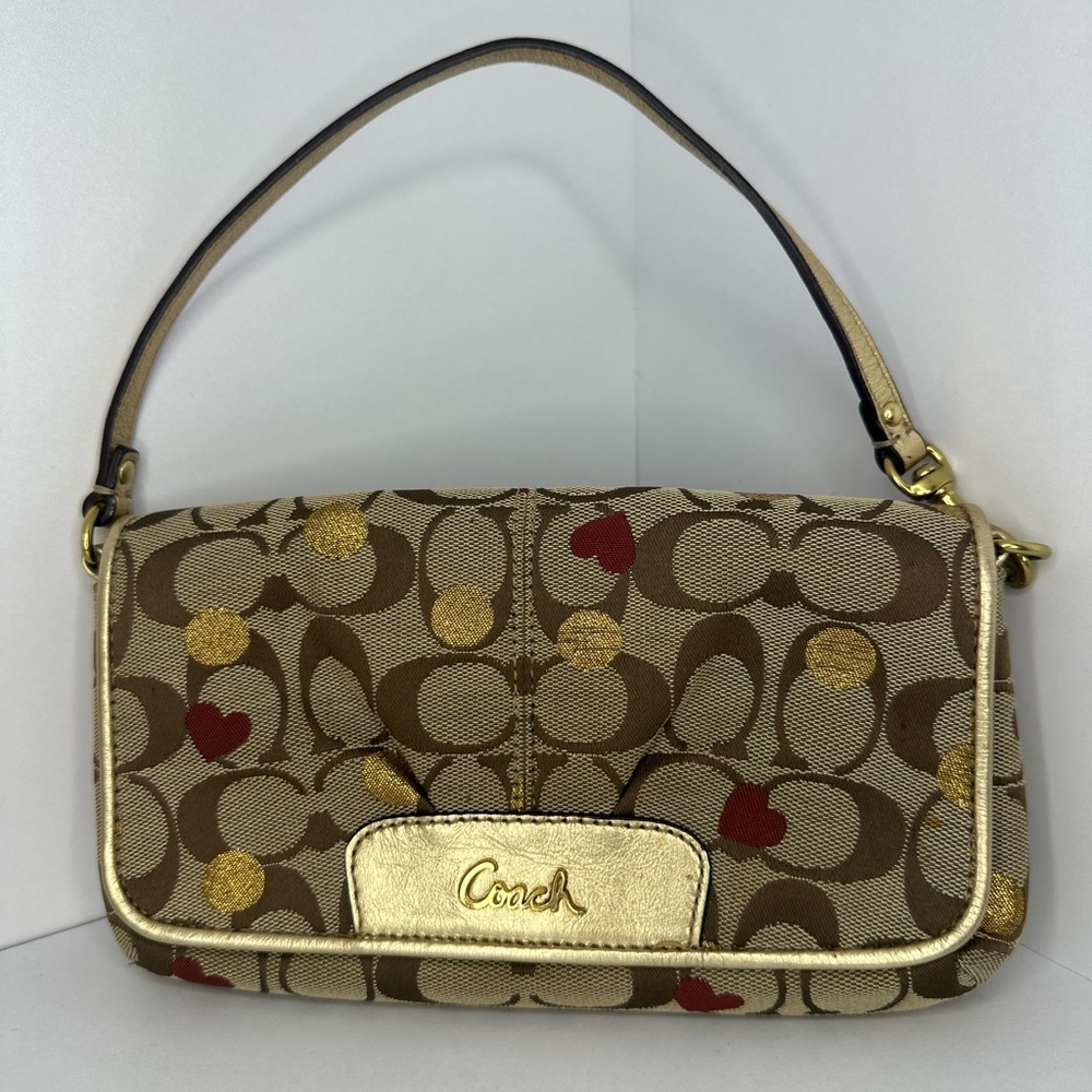 Coach Signature Hearts Mini Shoulder Bag Wristlet Y2K Gold